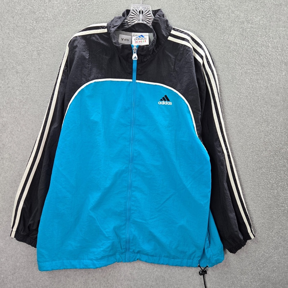 VINTAGE Adidas Men Track Jacket XL Blue Colorblock Logo Full Zip Mock Neck
